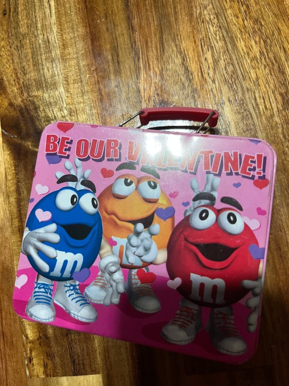 M&M's Minis Metal Tin Lunchbox Red Handle Character Graphics Collectible